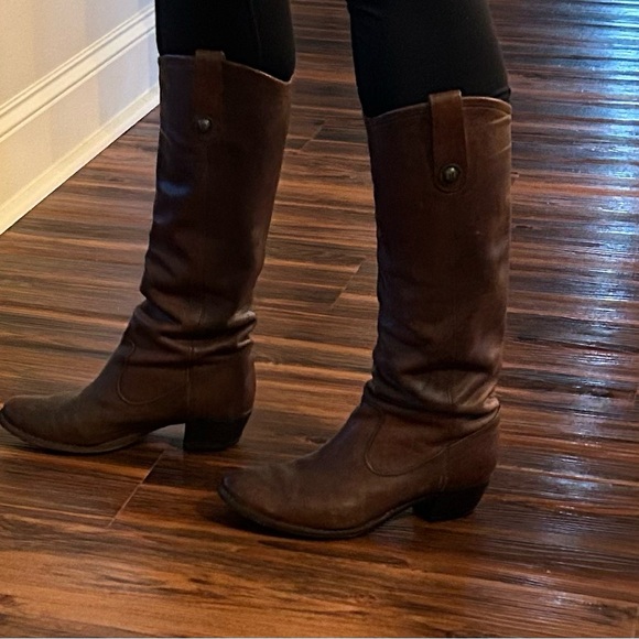 Frye Jackie Women's 6.5 B Tall Riding Boots Brown Brass Frye Button 76575 - Picture 3 of 12